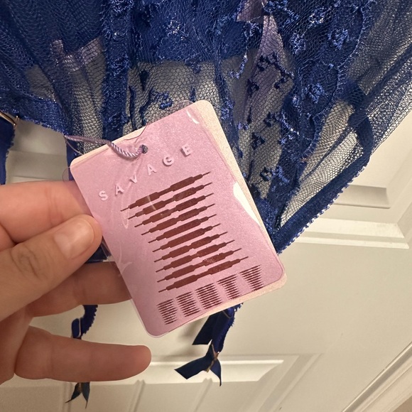 Savage X Fenty Sexy Blue Iridescent Lace Corset Size L NWT - Picture 4 of 7